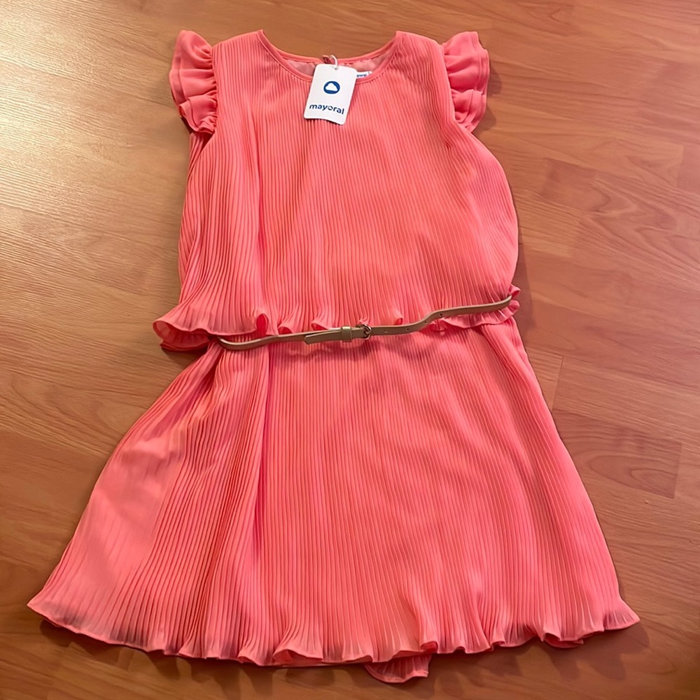 NWT Mayoral pleated, flutter sleeve dress. Size 14.